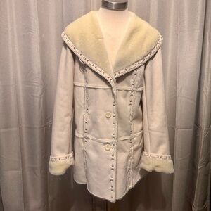 Penny Lane Style Y2K Cream Faux Suede Faux Fur Lined Dennis Basso Coat